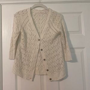 Zara Cream Openwork Knit Button-Front Cardigan
